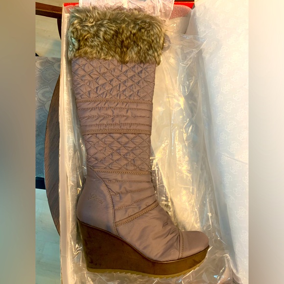 Guess Shoes - Guess Taupe Pozita faux fur boots in Women’s size 8 - used condition
